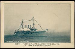 HUDSON-FULTON NAVAL PARADE, SEPT. 25th, 1909. 
U.S.S. "NEW HAMPSHIRE" SALUTING.