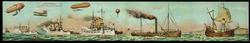 1609-1909 HUDSON-FULTON MEMORIAL CELEBRATION - The "Half-Moon" and the "Clermont" on their trip up the Hudson River escorted by U.S. Men of War and Balloons.