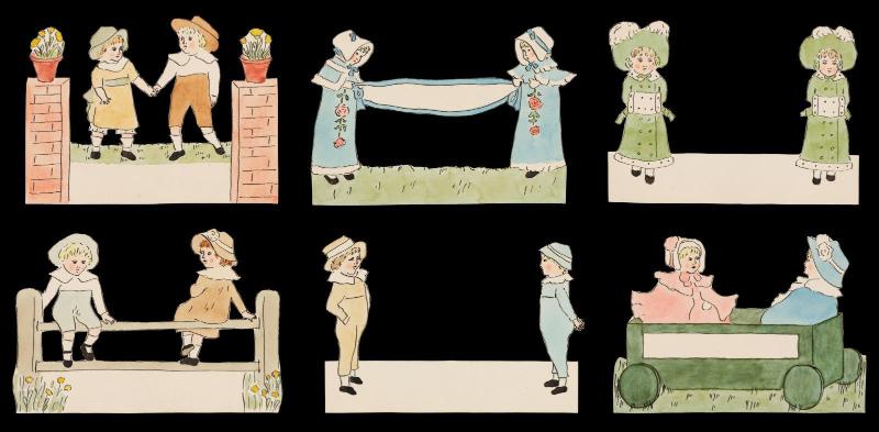 A group of six children's place cards