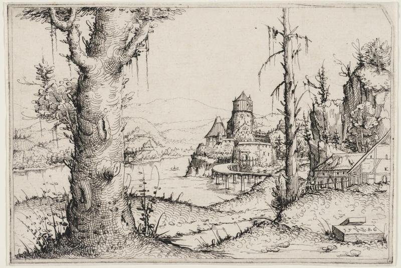 River Landscape with Large Tree in Foreground