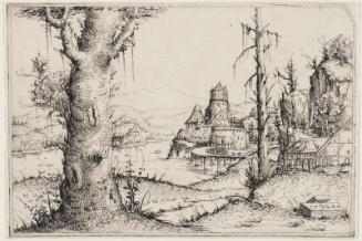 River Landscape with Large Tree in Foreground