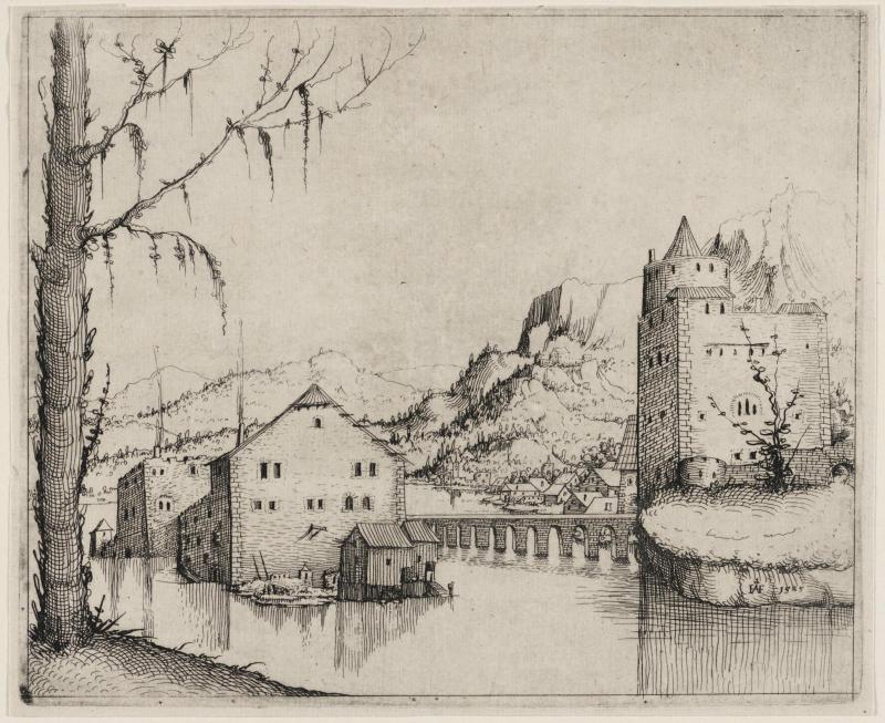 Landscape with long stone bridge