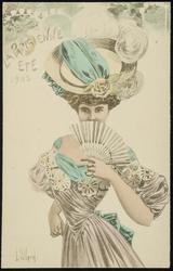 LA PARISIENNE ETE 1905 (blue and pink with a fan)