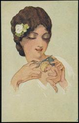 Woman clipping Cupid's wings.