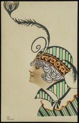 Woman in green and white stripes.