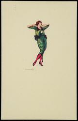 Woman in green with red tights.