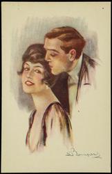 Woman getting kissed on her ear.
