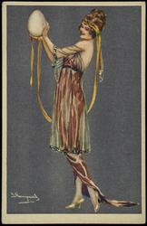 Woman holding an egg.