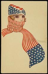 Woman wearing a scarf representing the American flag.
