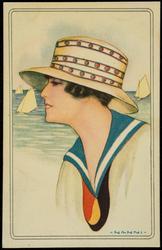 Woman at the sea wearing Belgian flag kerchief.