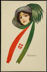Woman wearing a scarf representing the Italian flag.