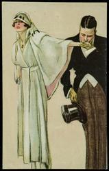 Man kissing the hand of a woman dressed in white.