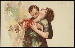 Portrait of two lovers with flowers.