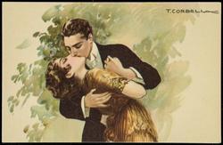Portrait of two lovers kissing.