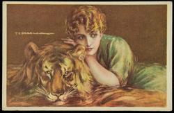 Portrait of a woman on a tiger rug.