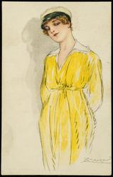 Fashion illustration of a woman in a yellow dress.