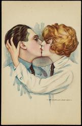 Man and woman embracing, wearing mens dress shirts and ties.