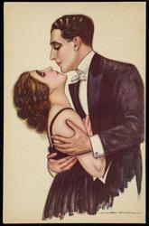 Man and woman in black tie in an embrace.