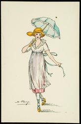 "SILHOUETTES PARISIENNES" - pink dress, blue parasol.