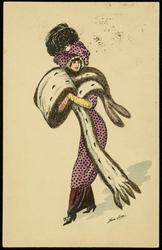 Woman with big fur muff and scarf.
