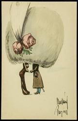 Caricature illustration of a giant hat with roses.