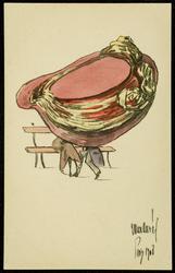 Big hat fashion illustration - Red hat with yellow ribbon and flowers.