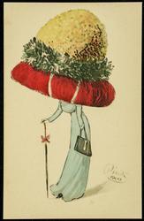 Big hat fashion illustration - red, green and yellow hat.