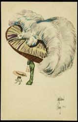 Big hat fashion illustration - brown hat with big feathers.