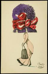 Big hat fashion illustration - purple hat with red bow.