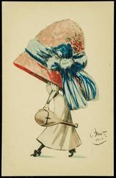 Big hat fashion illustration - red hat with blue bow.