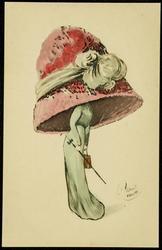 Big hat fashion illustration - pink hat with white bow.