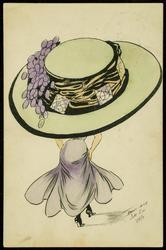 Big hat fashion illustration - green hat with purple.