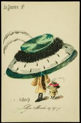 La Mode en 1909 - green hat with white feathers.