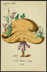 La Mode en 1909 - (Eté) tan hat with flowers and frogs.