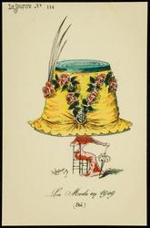 La Mode en 1909 - yellow and blue hat with red flowers.