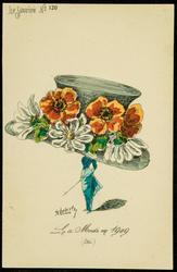 La Mode en 1909 - gray hat with orange and white flowers.