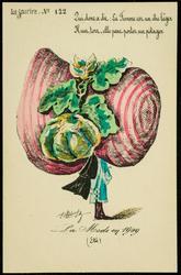La Mode en 1909 - red and pink striped hat with floral wrap.