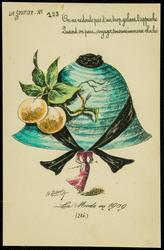 La Mode en 1909 - blue hat with black ribbon and peaches.