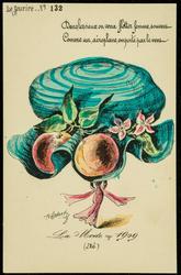 La Mode en 1909 - blue striped hat with peaches.