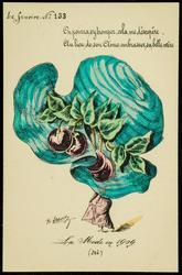 La Mode en 1909 - blue striped hat with cherries.