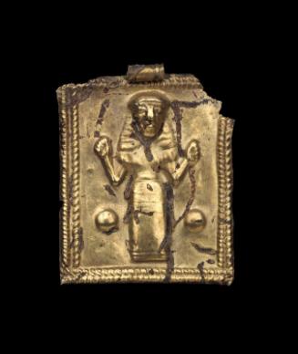 Repoussé plaque with woman with raised arms