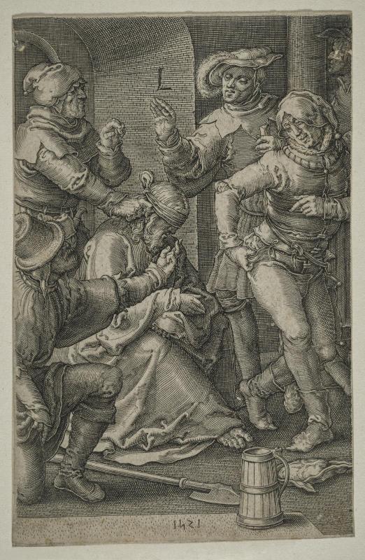 The Mocking of Christ  (from The Passion of Christ series, the "small set", plate 5 of 14)