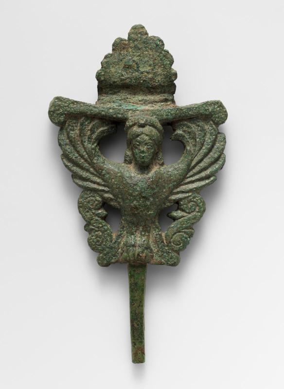 Mirror handle in the form of a siren with upturned wings