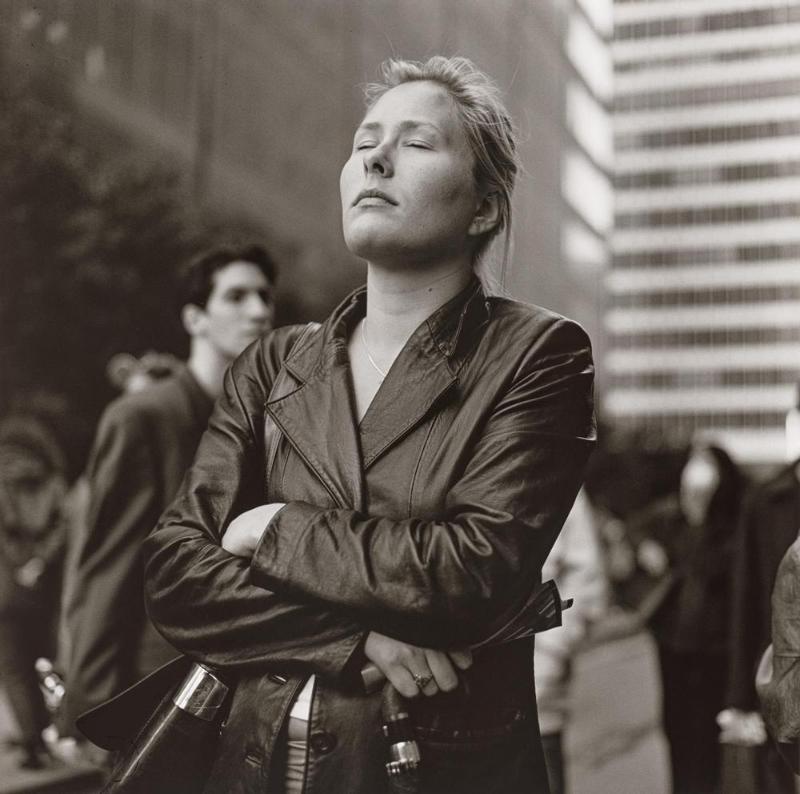 Untitled, from the World Trade Center series, New York City (Women in Leather Jacket eyes shut)