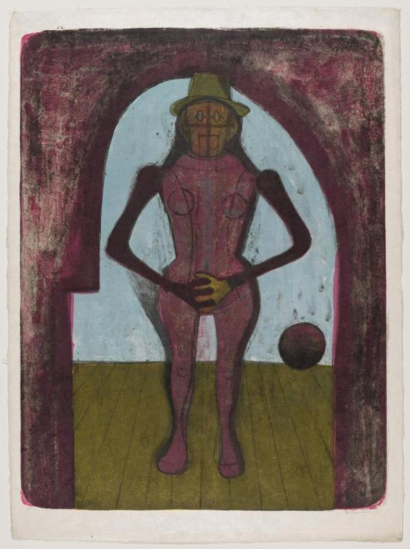 Mujer con mallas rosas (Woman with pink stockings)