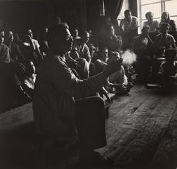 Students at Skowhegan School of the Arts listening to lecture by Henry Varnum Poor, head of the school., 1948