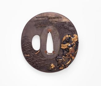 Tsuba with design of Nitta Yoshisada after casting his sword into the ocean