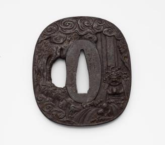 Tsuba with design of Mongaku shônin under a waterfall