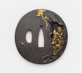 Tsuba with design of Minamoto no Yoritomo and his retainers hiding in a tree