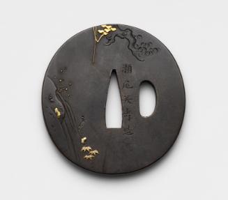 Tsuba with design of Minamoto no Yoritomo and his retainers hiding in a tree